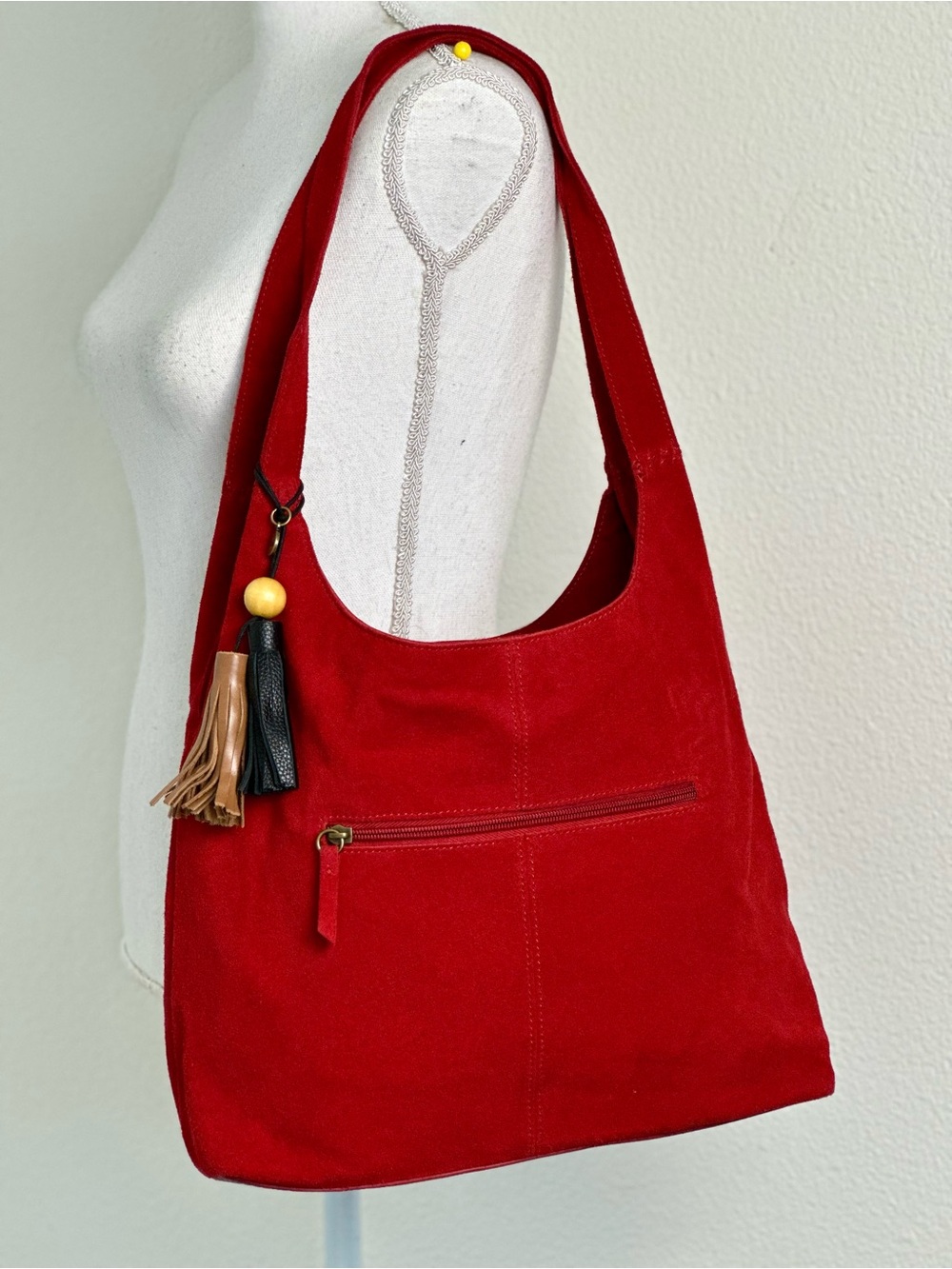 The Sak Huntley Leather Double Strap Hobo Bag in Scarlett Suede